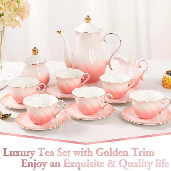 DUJUST Tea Set, Pink, 15-Piece - Picture 2 of 4